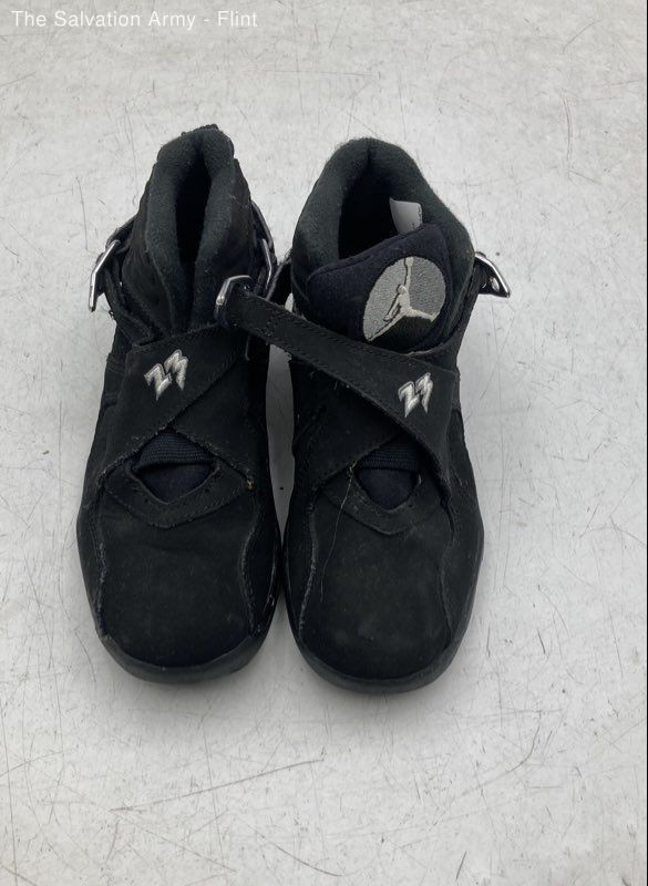 Air Jordan Boys 8 Retro Chrome Black Leather Basketball Sneaker Shoes Size 11C