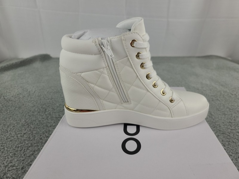 ALDO Ailannah Size 7 White Faux Leather Lace Up/Zip Hi Top Sneakers Women’s