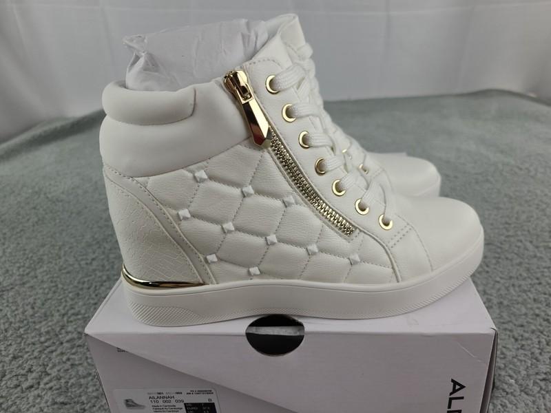 ALDO Ailannah Size 7 White Faux Leather Lace Up/Zip Hi Top Sneakers Women’s