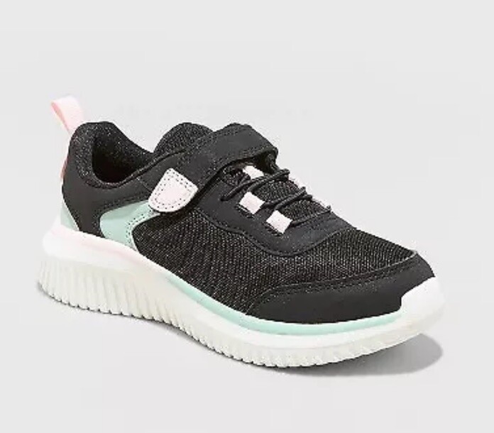 All in Motion Girl's Sz 2 Sneakers Black Pink Aqua Dara Athletic Shoes New
