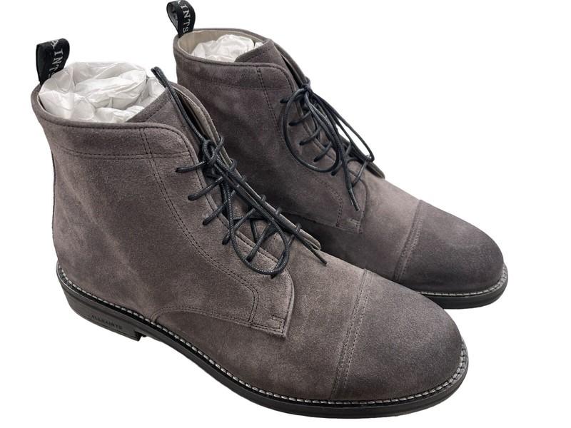 All Saints Mens Harland CHARCOAL GREY Cap Toe Leather Boots New Choose Size
