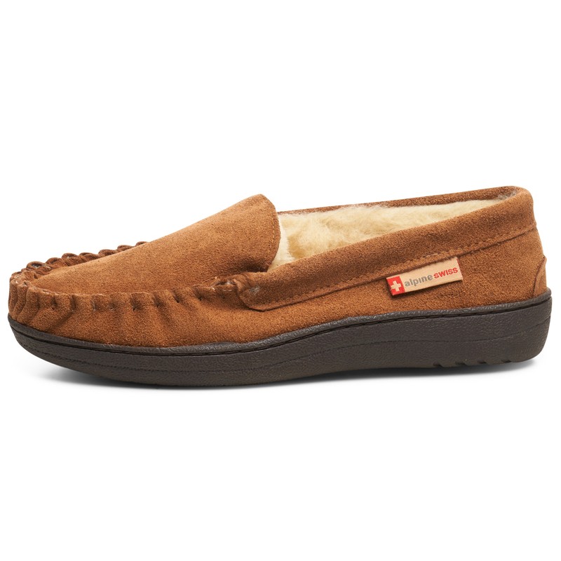 Alpine Swiss Mens Moccasin Slippers Genuine Suede House Shoe Memory Foam Insole