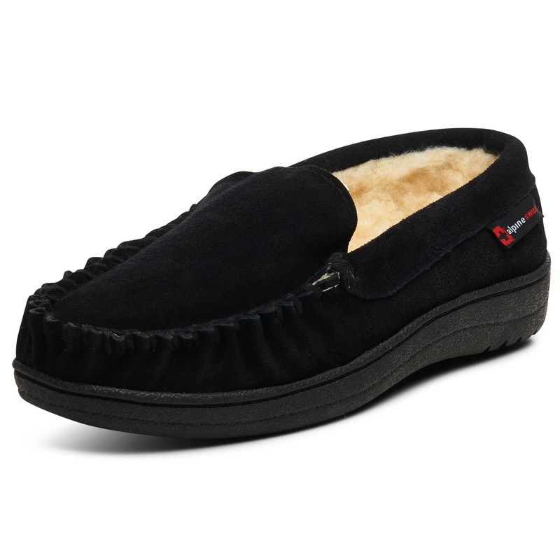 Alpine Swiss Mens Moccasin Slippers Genuine Suede House Shoe Memory Foam Insole