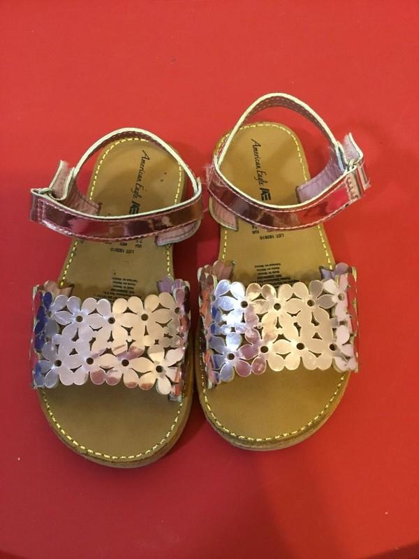 American Eagle Kids Girls Floral Sandals Open Toe Pink Size 7.5