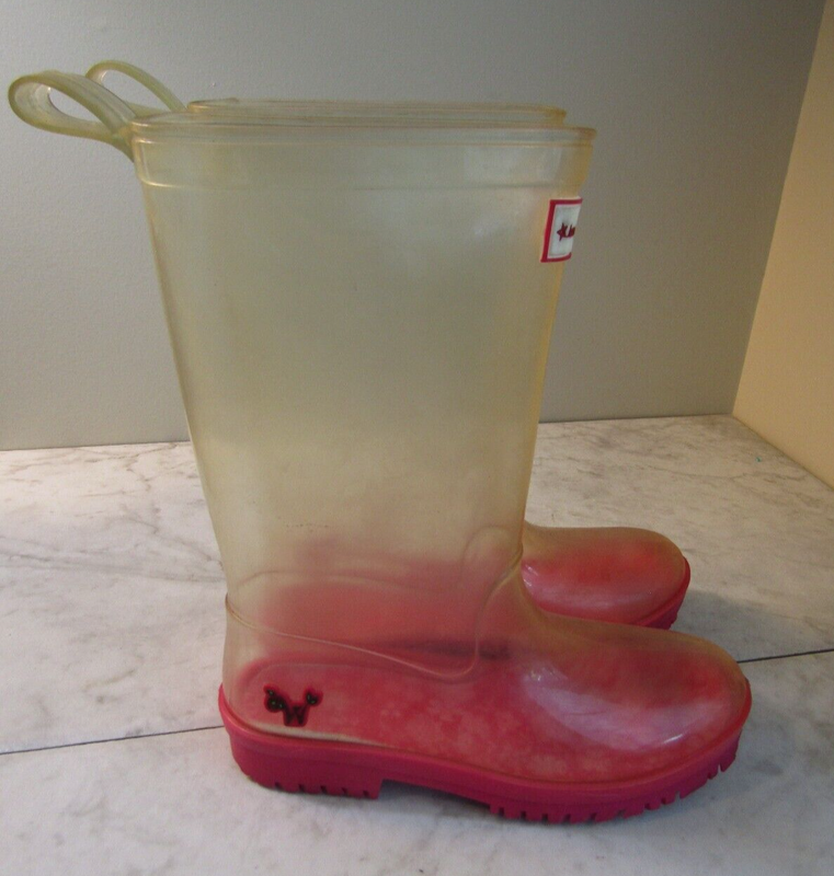 American Girl Wellie Wishers Clear Pink Rain Boots Wellies Peekaboo Girls 1/2