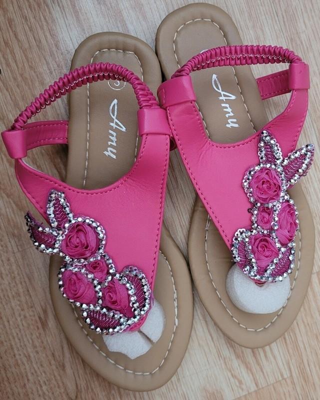 Amy Girls Size 3 Sophia-332 Fuchsia Flower Sandals Spring Summer New