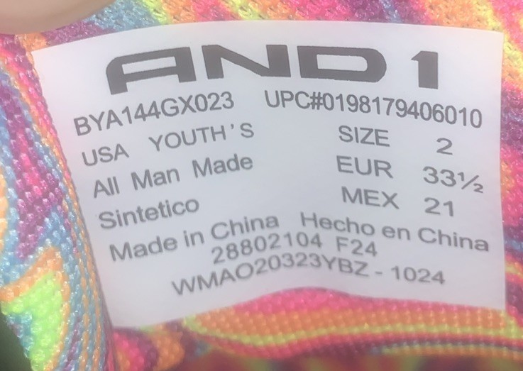 AND1 Little Tooth Shoes Sz 2 Hi-Top Zip Athletic Sneakers Color MULTICOLOR NEW