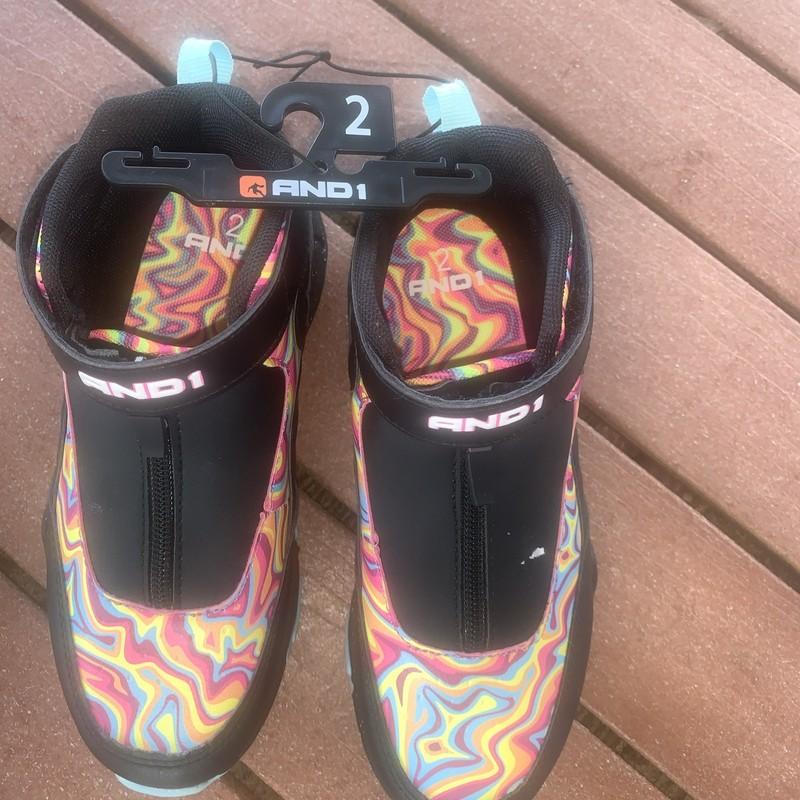 AND1 Little Tooth Shoes Sz 2 Hi-Top Zip Athletic Sneakers color MULTICOLOR NEW