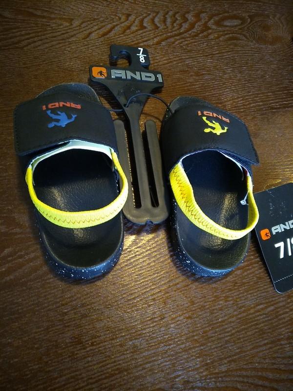 And1 Toddler Size 7/8 Sandals Black Multi Colored Boys Slip On Sandals