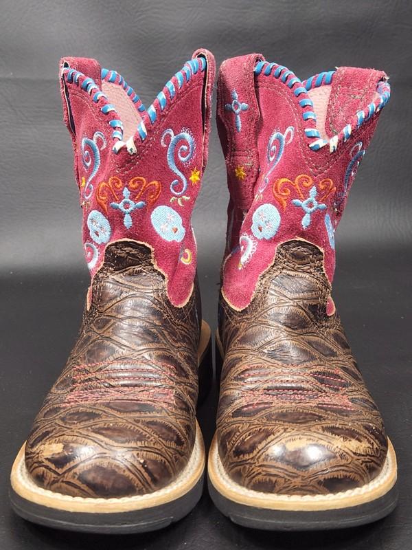 Ariat Girl's Sz 11 Leather Tombstone Sugar Skull Western Boots Fiesta Embroidery