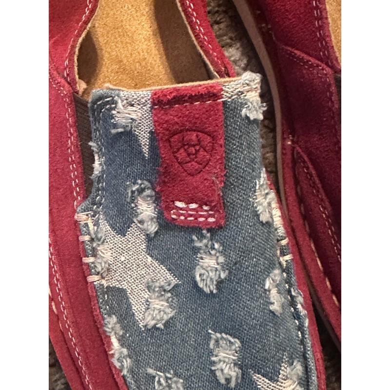 Ariat Red Suede Leather Star Denim Slip On Casual Loafer Shoes