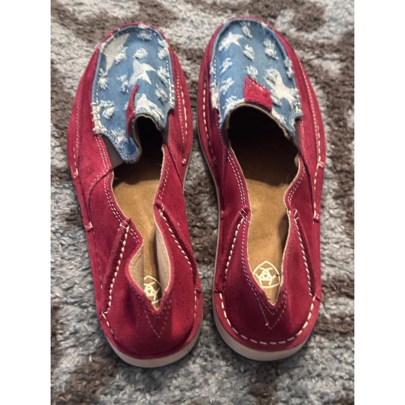 Ariat Red Suede Leather Star Denim Slip On Casual Loafer Shoes