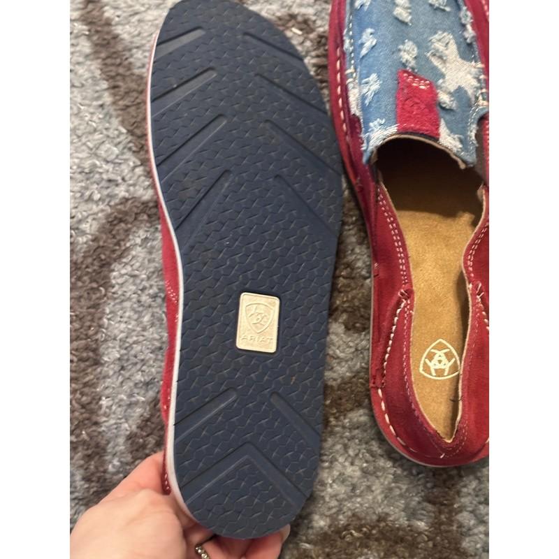 Ariat Red Suede Leather Star Denim Slip On Casual Loafer Shoes