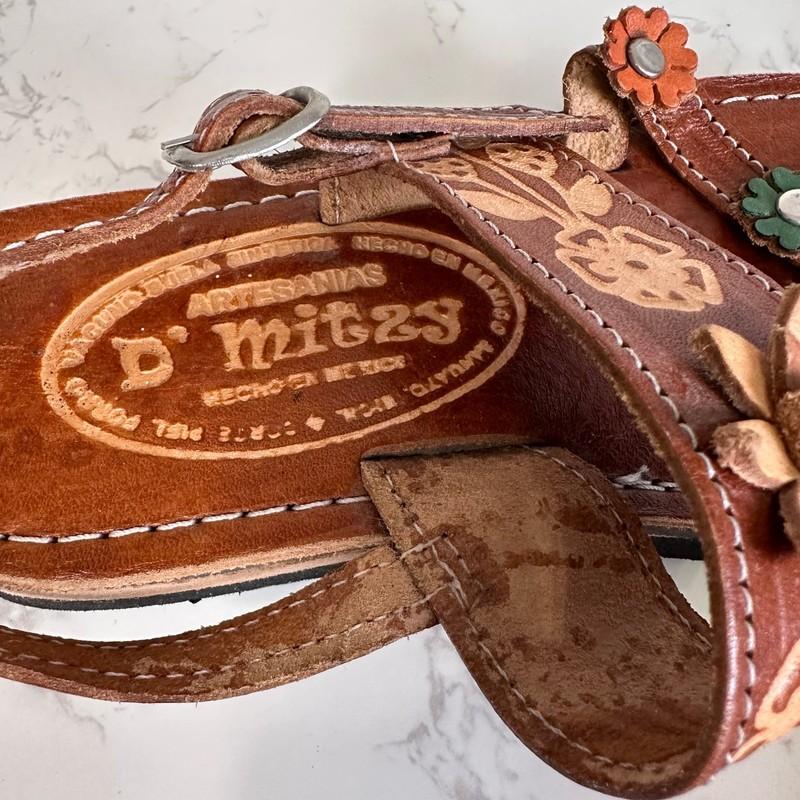 Artisanries D'Mitzy Huaraches Sandals Kids US Sz 0 Brown Leather Embossed Floral