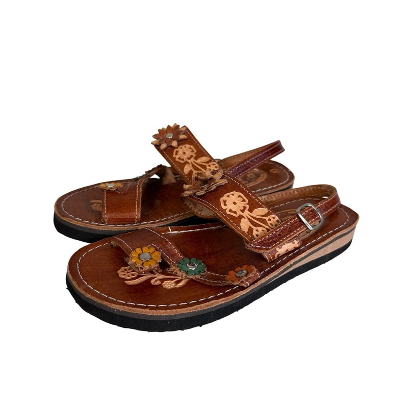 Artisanries D'Mitzy Huaraches Sandals Kids US Sz 0 Brown Leather Embossed Floral