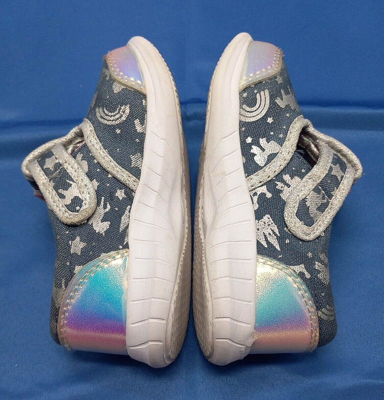 Athletic Works Girl's Denim Silver & Pink Unicorn Stars Hearts Sneakers Sz 8