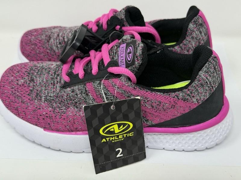 Athletic Works Girl's Youth Lightweight Knit Athletic Shoe Pink/Gray - SIZE 2