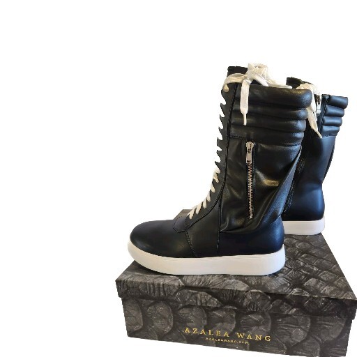 Azalea Wang Tony Black OLD SCHOOL THROW BACK FLAT SNEAKER W Zip Pocket Size 9