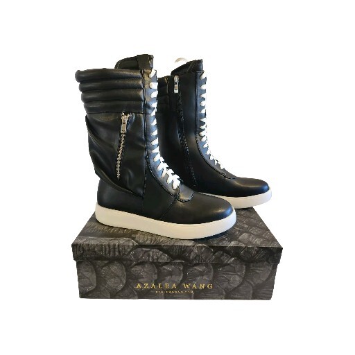 Azalea Wang Tony Black OLD SCHOOL THROW BACK FLAT SNEAKER w Zip Pocket Size 9