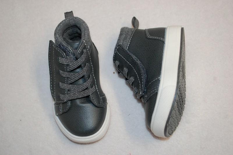 Baby Boys Shoes GRAY HIGH TOP SNEAKERS Mock Leather EASY ON / OFF Size 3