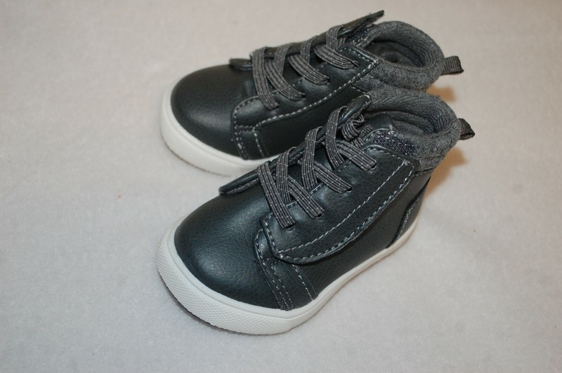 Baby Boys Shoes GRAY HIGH TOP SNEAKERS Mock Leather EASY ON / OFF Size 3