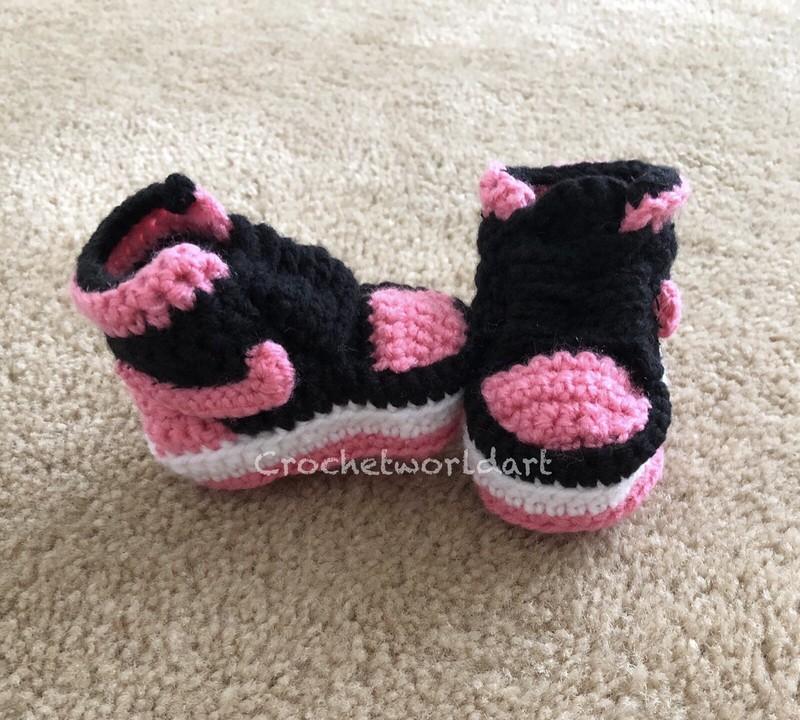 Baby Crochet Shoes Infant Sneakers Jordans Basketball Air Pink Black White