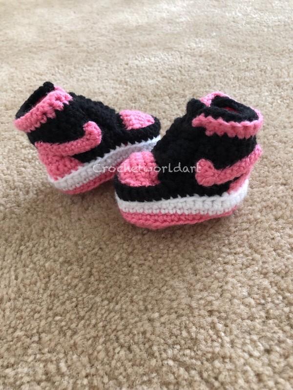 Baby Crochet Shoes Infant Sneakers Jordans Basketball Air Pink Black White