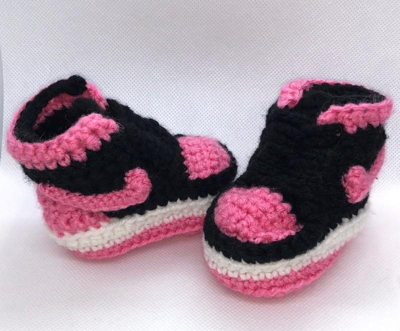 Baby Crochet Shoes Infant Sneakers Jordans Basketball Air Pink Black White