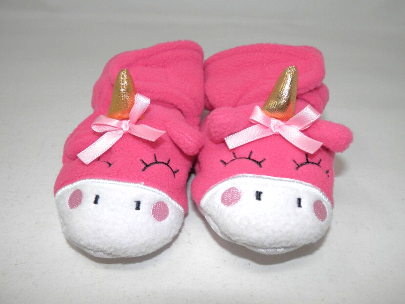Baby Essentials Unicorn Wrap Booties • Baby 0-6 Months Soft Sole Pink Fleece NEW
