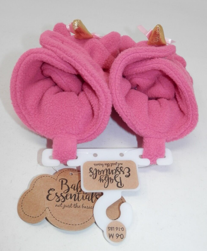 Baby Essentials Unicorn Wrap Booties • Baby 0-6 Months Soft Sole Pink Fleece NEW