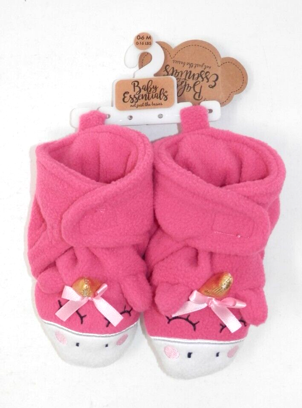 Baby Essentials Unicorn Wrap Booties • Baby 0-6 Months Soft Sole Pink Fleece NEW