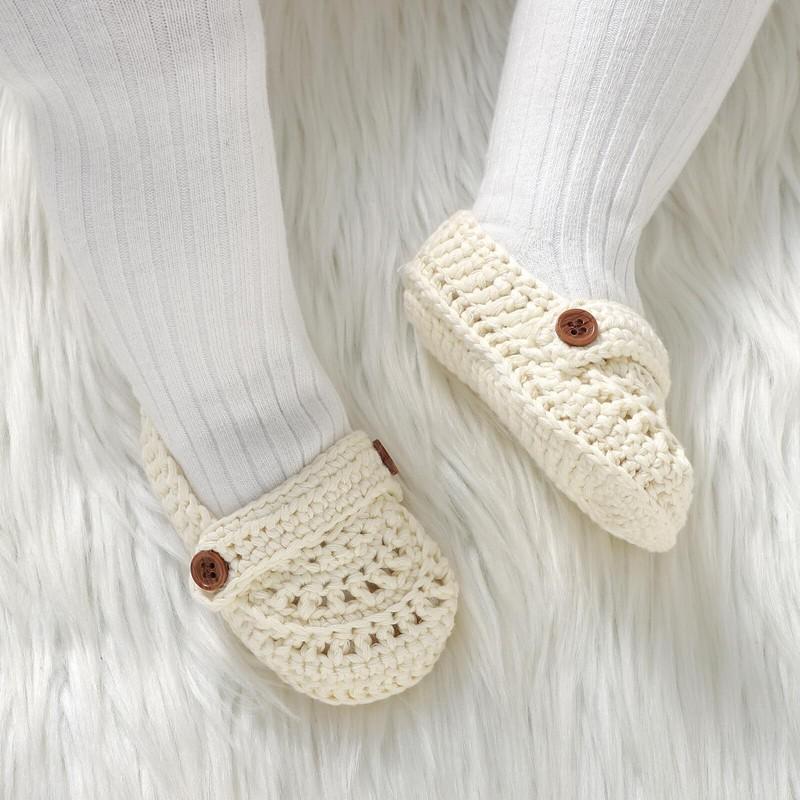 Baby Girl Crochet Booties Hand Knitted Mary Jane Style Infant Shoes Soft Sole