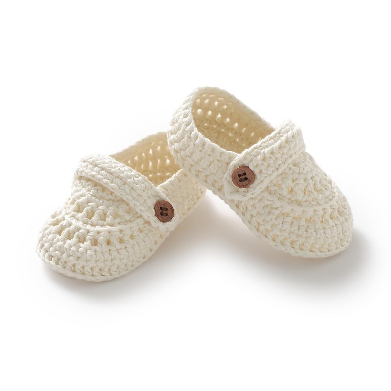 Baby Girl Crochet Booties Hand Knitted Mary Jane Style Infant Shoes Soft Sole