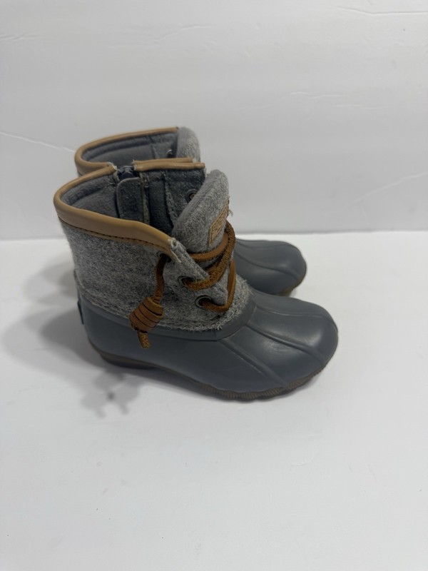 Baby Girl's Sperry Waterproof Winter Rain Duck Boots Sz 7 Gray Weatherproof Warm