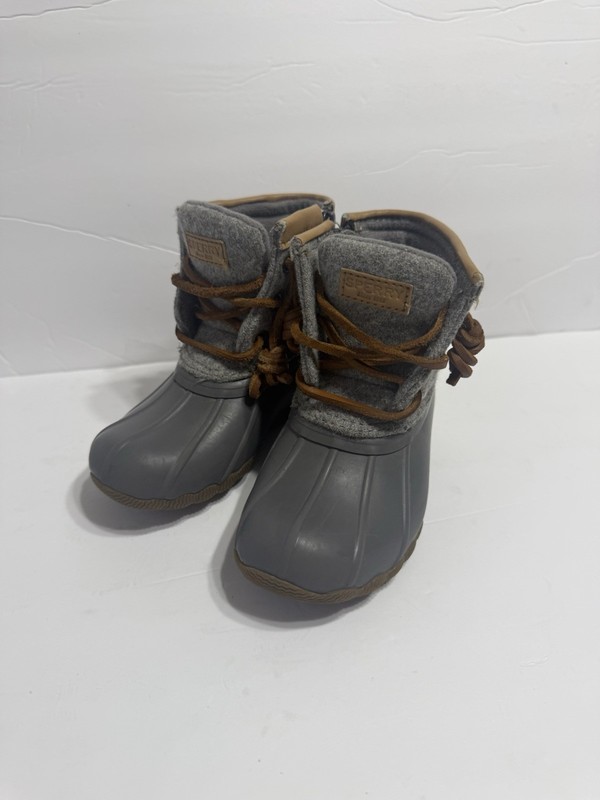 Baby Girl's Sperry Waterproof Winter Rain Duck Boots Sz 7 Gray Weatherproof Warm