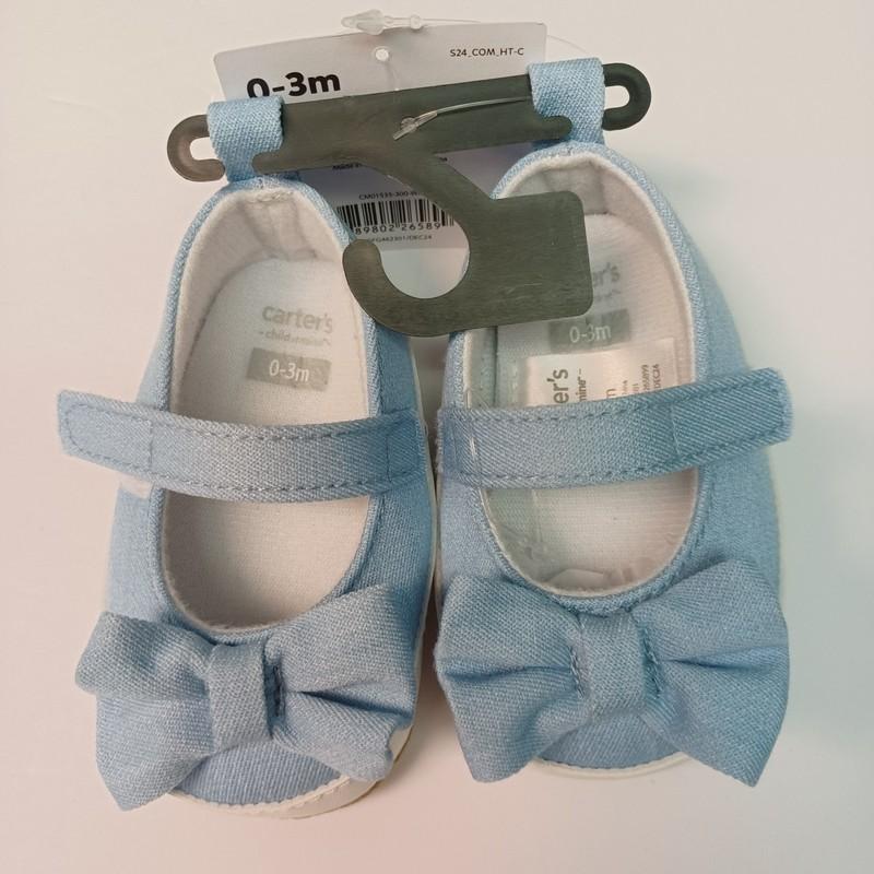 Baby Girl Size 0-3 Months Blue Denim Shoes With Bow Carter's Child Of Mine New