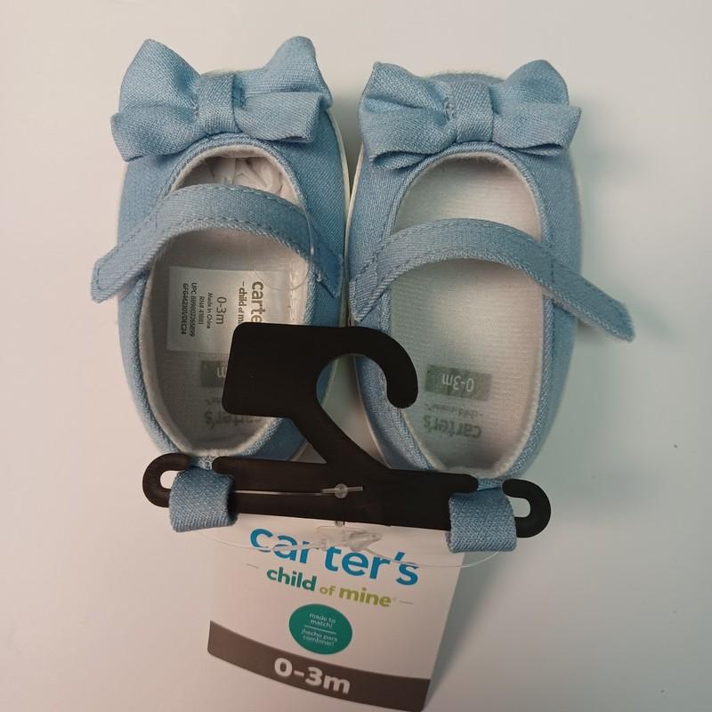 Baby Girl Size 0-3 Months Blue Denim Shoes With Bow Carter's Child Of Mine New