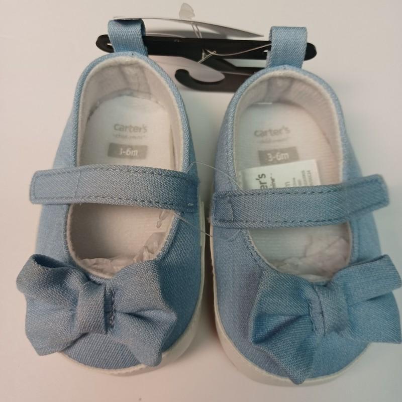 Baby Girl Size 3-6 Months Blue Denim Shoes With Bow Carter's Child Of Mine New
