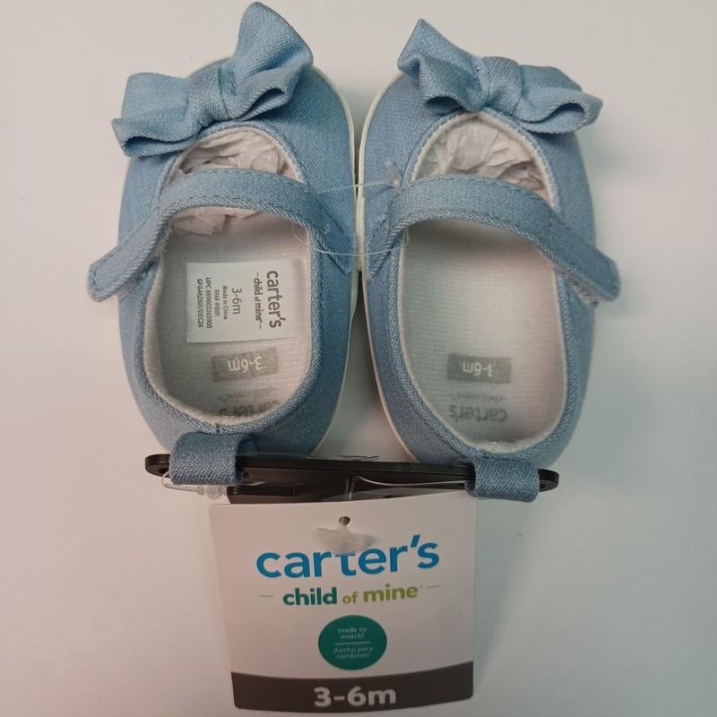 Baby Girl Size 3-6 Months Blue Denim Shoes With Bow Carter's Child Of Mine New