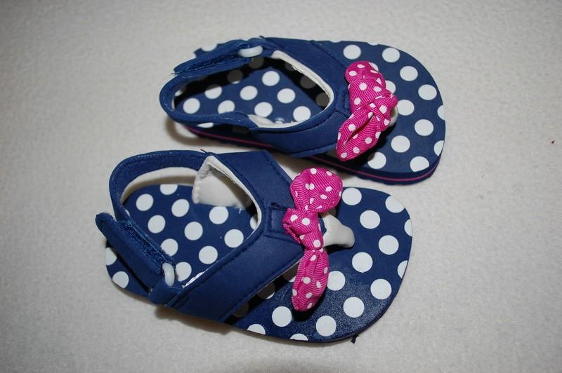 Baby Girls Flip Flops BLUE w/ POLKA DOTS Pink Knotted Bow ANKLE STRAP Size 3