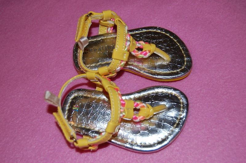Baby Girls YELLOW T-STRAP THONG SANDALS Pink Braid ANKLE STRAP Size 2 3 5