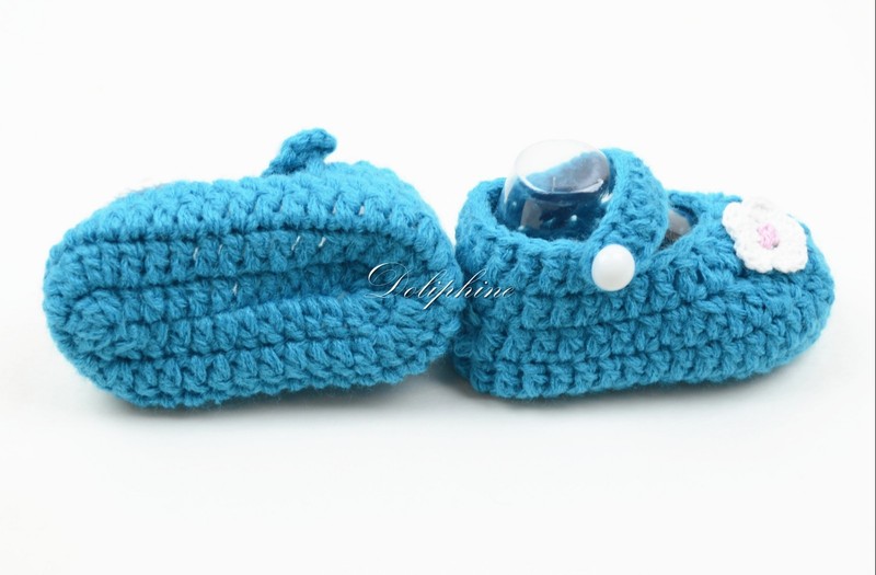 Baby Shoes Girl Crochet Knit Socks Crib Infant Aqua Shoe For Newborn To 6 Months
