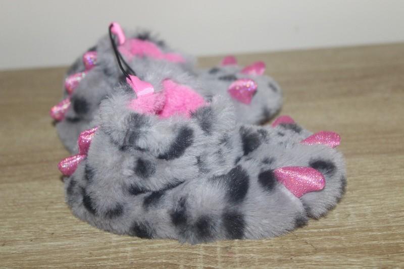 Baby Toddler Slippers Monster Claw Plush House Shoes Grey/Pink Plush