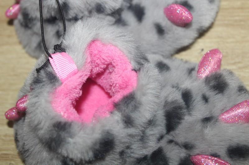 Baby Toddler Slippers Monster Claw Plush House Shoes Grey/Pink Plush