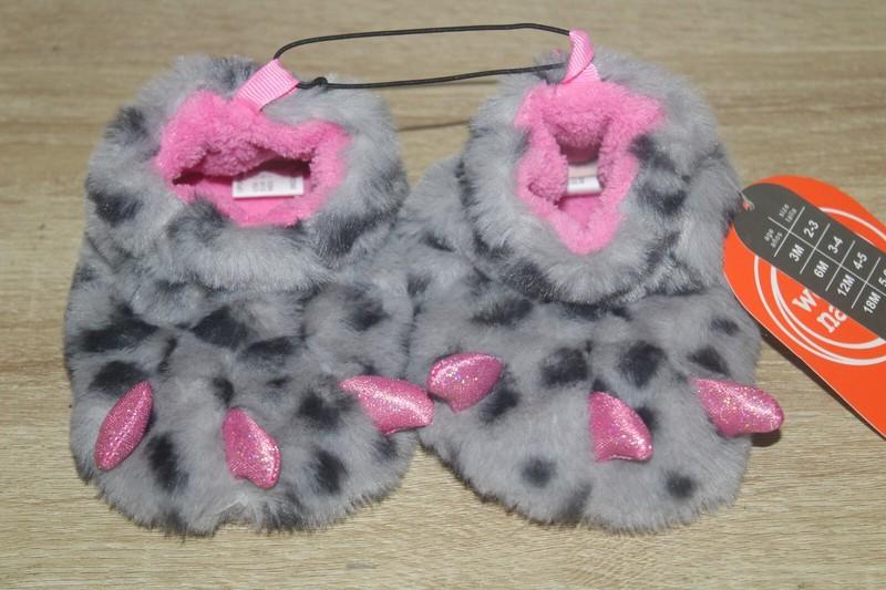 Baby Toddler Slippers Monster Claw Plush House Shoes Grey/Pink Plush