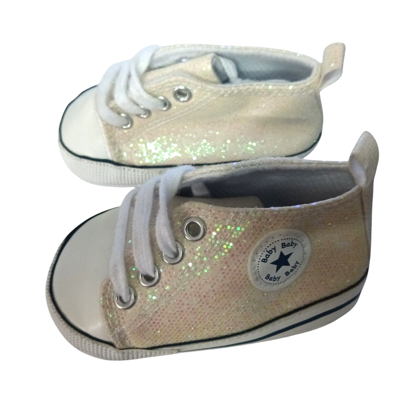 Baby Unisex Glitter Canvas Shoes Soft Sole Toddler High-Top Size 2