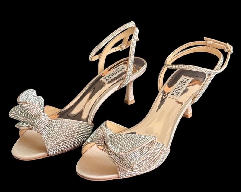 Badgley Mischka Women's Nude Remi Kitten Evening Heel Sandals NEW pick size