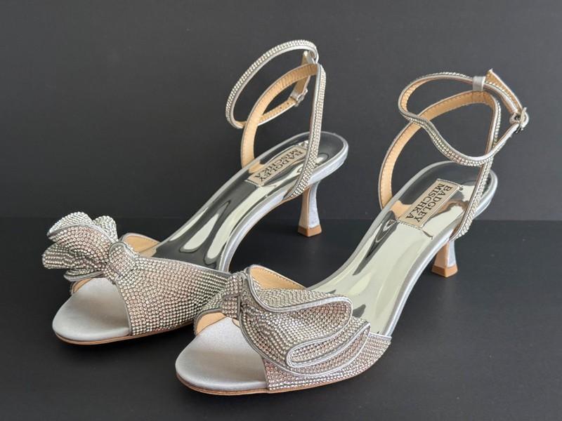 Badgley Mischka Women's Silver Remi Kitten Evening Heel Sandals NEW Pick Size