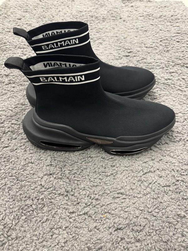 BALMAIN Mate Black White B-Bold High Top Sneakers Sock-like Design Size 44 US 11