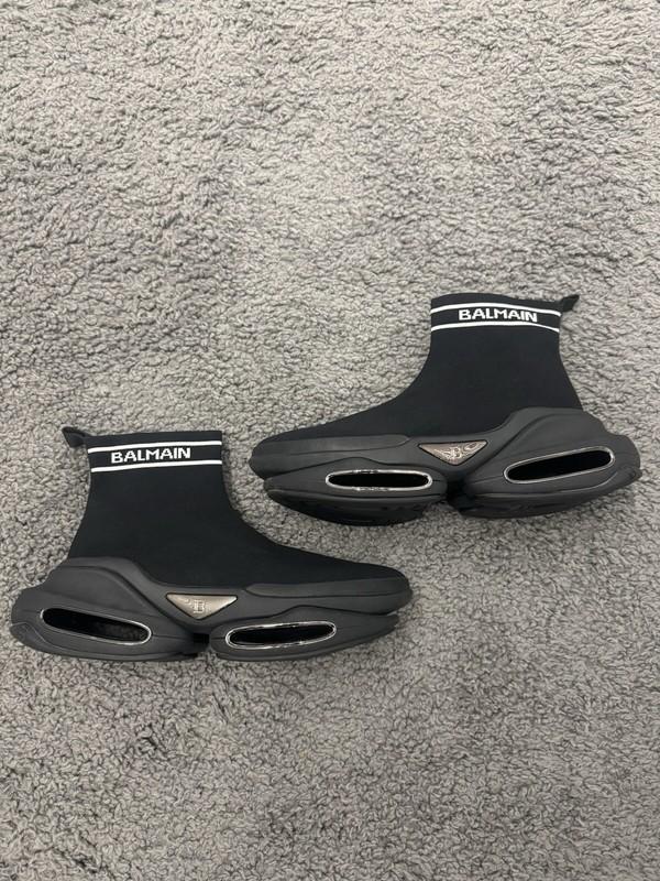BALMAIN Mate Black White B-Bold High Top Sneakers Sock-like Design Size 44 US 11